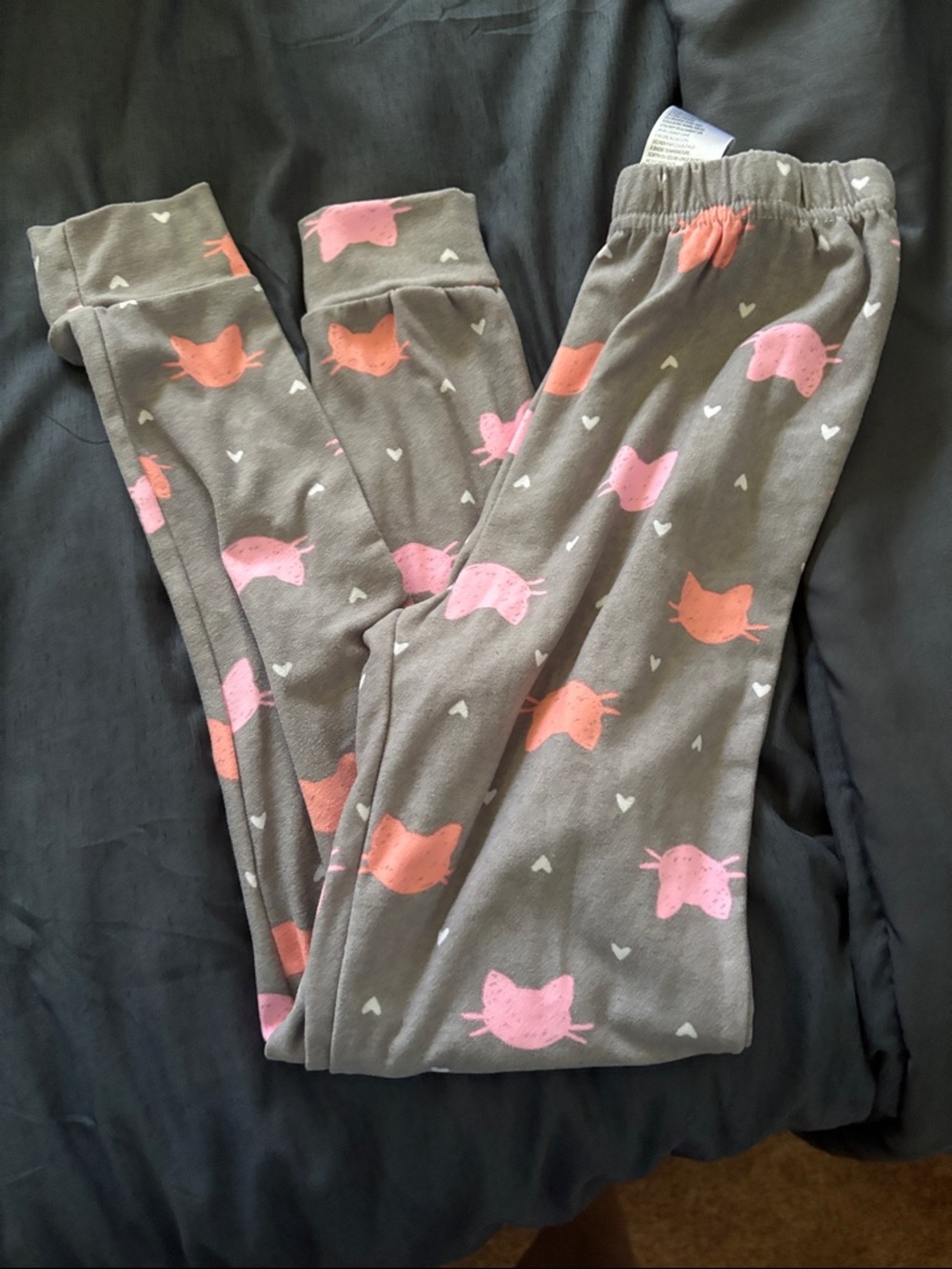 Gray Leggings with Pink & Coral Cat Print